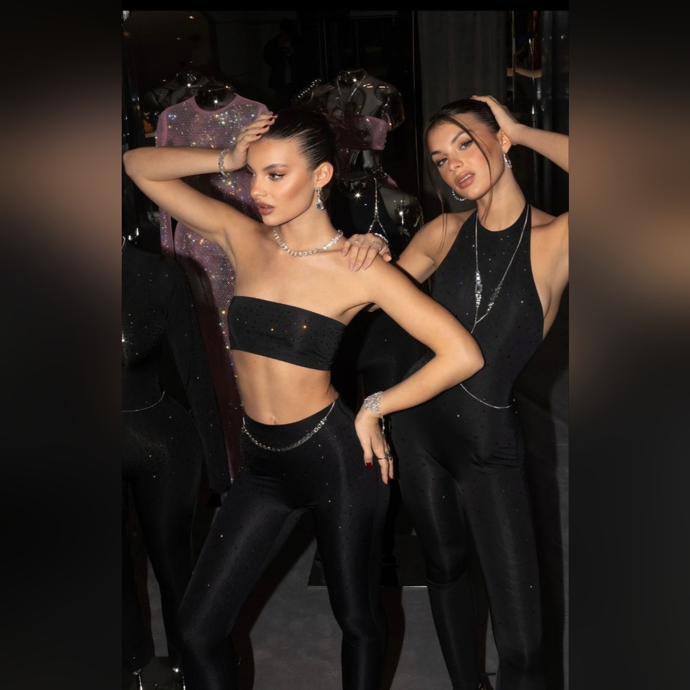 Swarovski x Skims SET Jelly Sheer Rhinestone Crystal Leggings & Bandeau Tube Top